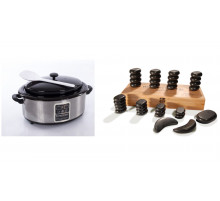 Нагреватель для камней HSH6+Набор массажных камней из базальта в коробке из бамбука (33шт.) H33TC